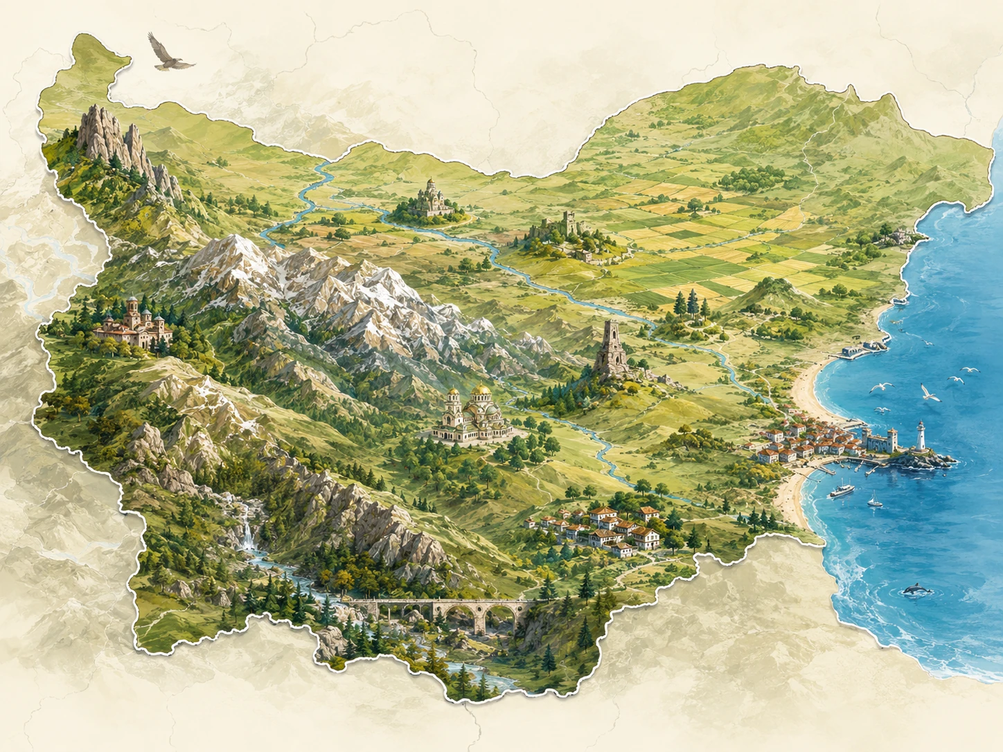 Illustrated relief map of Bulgaria
