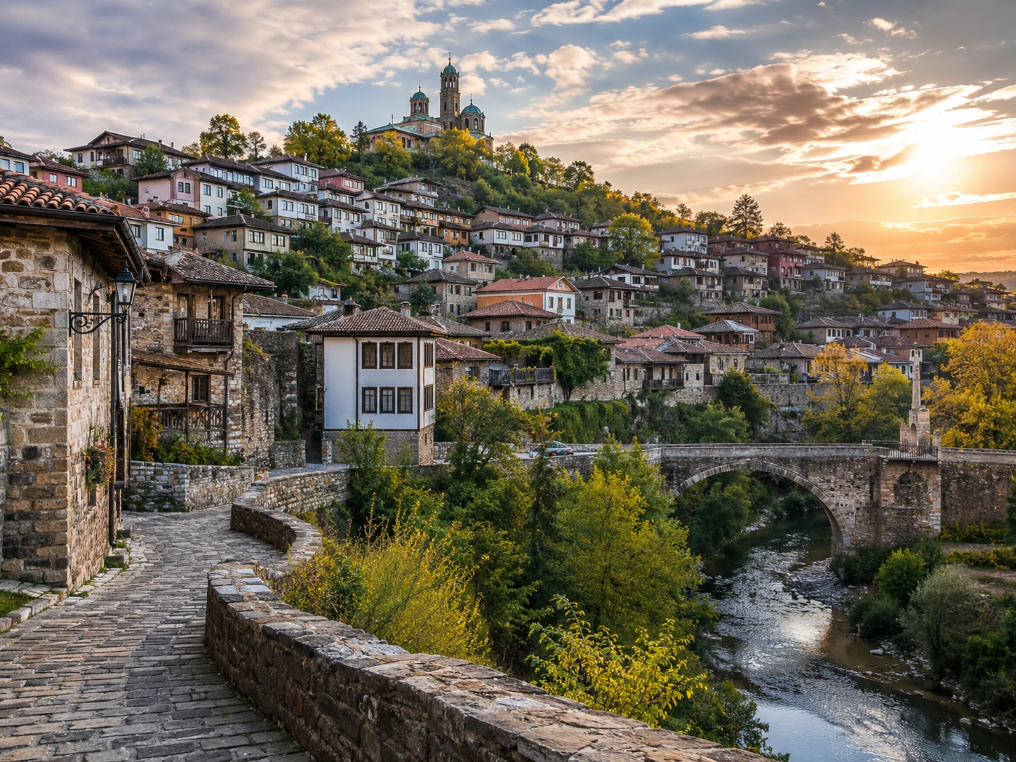 Historic hillside streets in Veliko Tărnovo