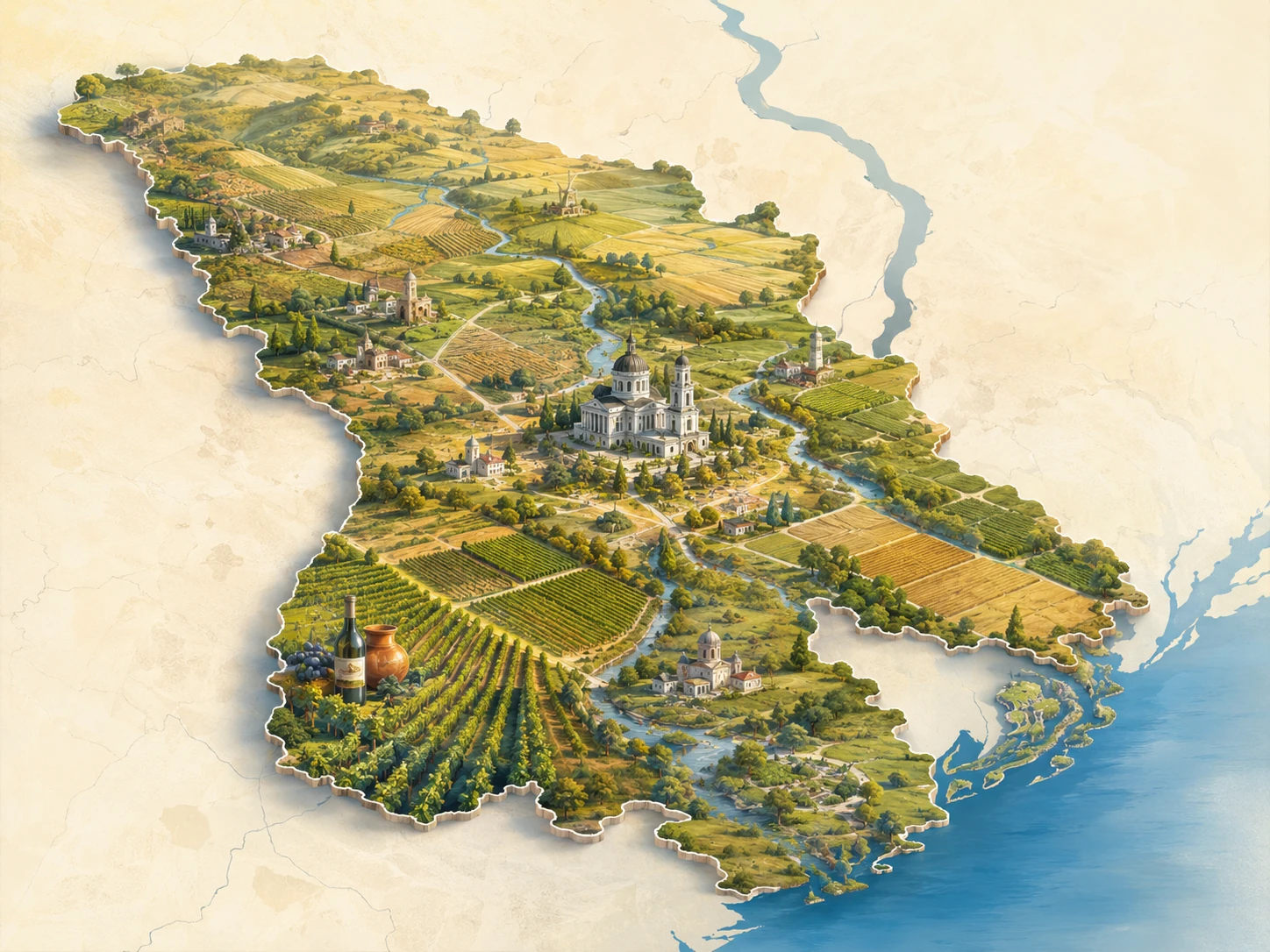 Illustrated relief map of Moldova